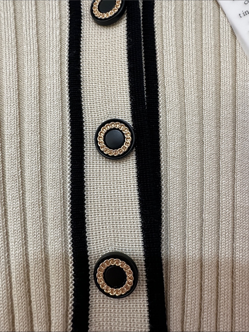 Grace Karin Beige Ribbed Polo Midi Dress with Black Trim - Picture 5 of 7